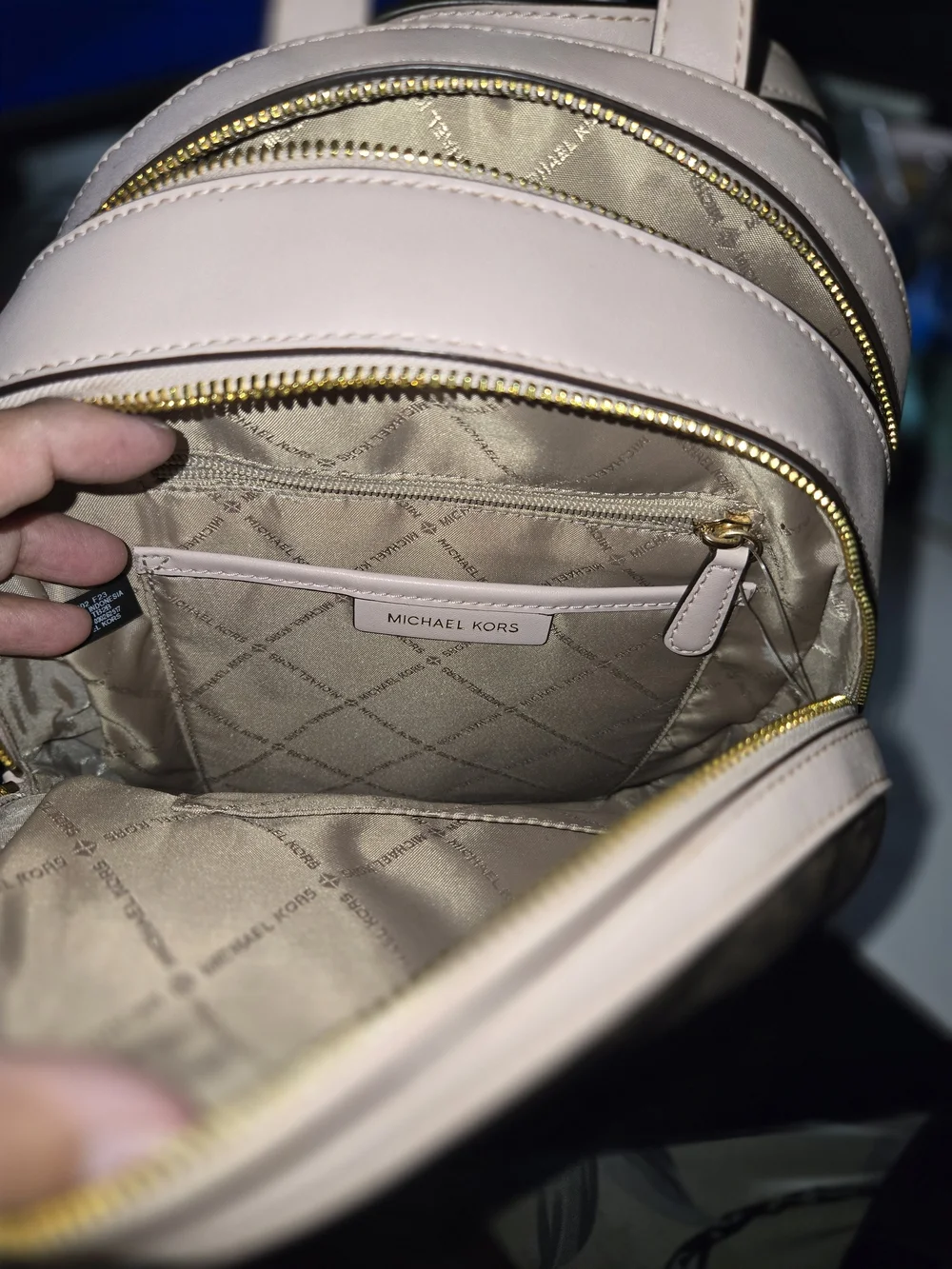 Michael Kors Brown Signature Mini Backpack with Pink Trim